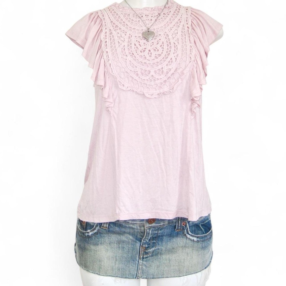 y2k pale pink crochet ruffle top — Cable & Gauge